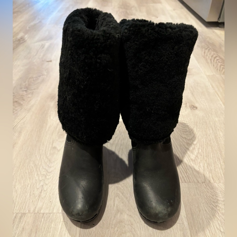 No.6 knee-high shearling clog boots